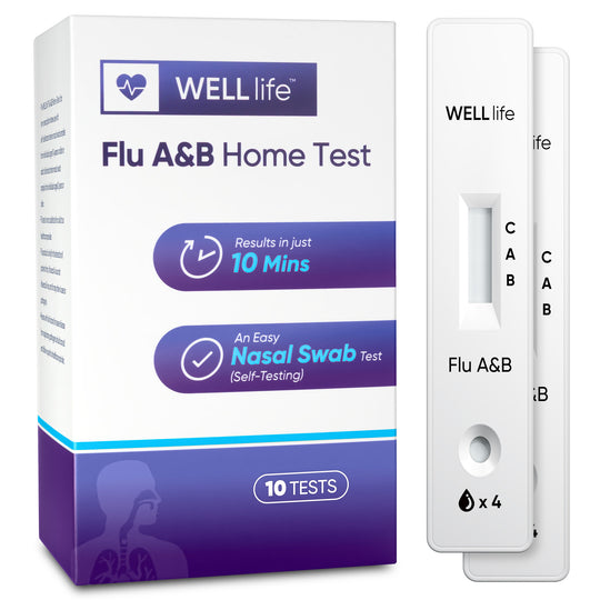 Well Life 10 Test WELLlife Flu A&B Home Test, FDA Cleared OTC Flu Test, Results in 10 Minutes Easy to Read Nasal Swab
