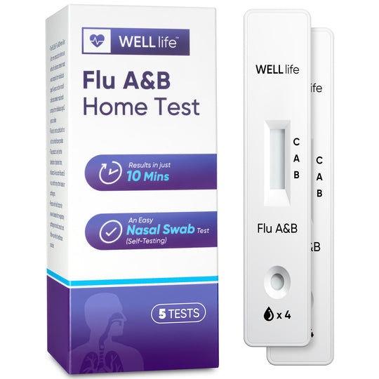 Well Life 5 Test WELLlife Flu A&B Home Test, FDA Cleared OTC Flu Test, Results in 10 Minutes Easy to Read Nasal Swab