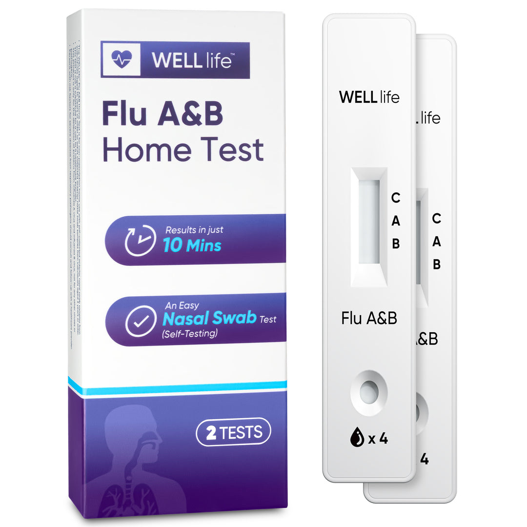 Well Life 2 Test WELLlife Flu A&B Home Test, FDA Cleared OTC Flu Test, Results in 10 Minutes Easy to Read Nasal Swab